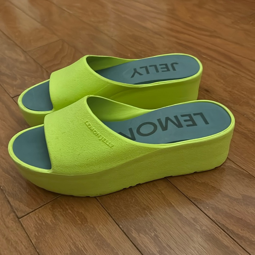 Lemon Jelly Lime Green Platform Slide Sandals
